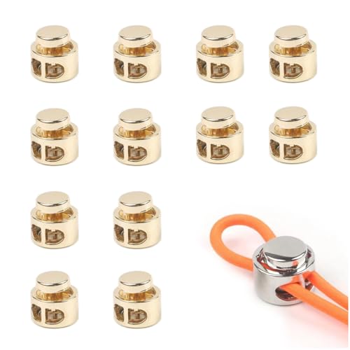 12-Pack Golden ABS Cord Locks, Spring-Loaded Sliding Fasteners for Drawstring Bags, Apparel, Backpacks & Paracord Shoelaces – Professional Cord End Fixing Hardware - color: Gold
