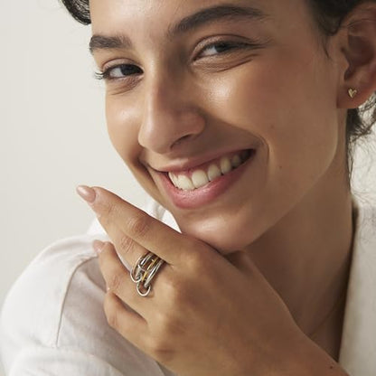 Shapes Studio Trio Linked Ring, stackable Ring, Minimalism style for women, Never Tarnish - size: 10, style: Four Band (two silver)