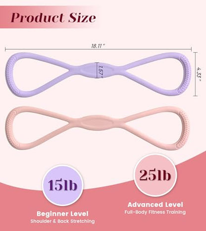 Resistance Bands with Handles, 2 Pcs Figure 8 Exercise Bands for Arm, Back and Shoulder Training, Elastic Fitness Bands for Strength Training, Stretching, Yoga and Home Workouts - color: ‎Pink+Purple