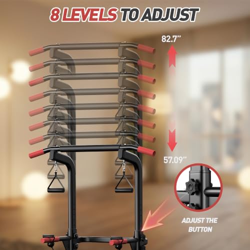 Power Tower Pull Up Bar Station, 350LBS Heavy Duty Multi-Function Alloy Steel Stable Dip Station for Home Gym Strength Training, Adjustable Height Workout Equipment with Resistance Bands