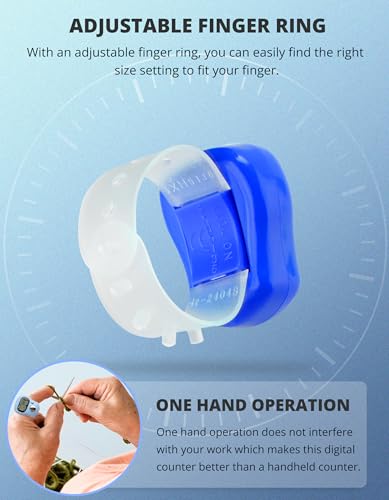 KTRIO Electronic Finger Counter, 5-Digit LCD Number Clicker | 5-Digit LCD Display, One-Hand Operation, Adjustable Finger Ring, Lightweight ABS Build,Multi-Use Counter - color: 7 Colors