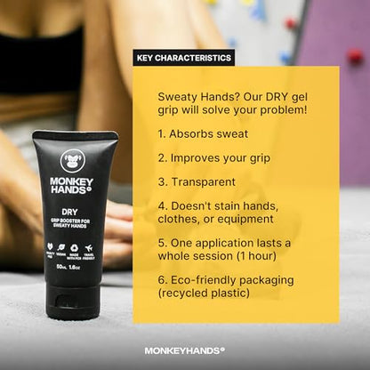 MonkeyHands Dry - Grip Booster - Dry Hands - Overgrip - Padel Racket, Tennis, Golf, Ping Pong, Climbing, Calisthenics, Gym, Pole Dance and more - HighPerformance - Skin friendly, Vegan, Without