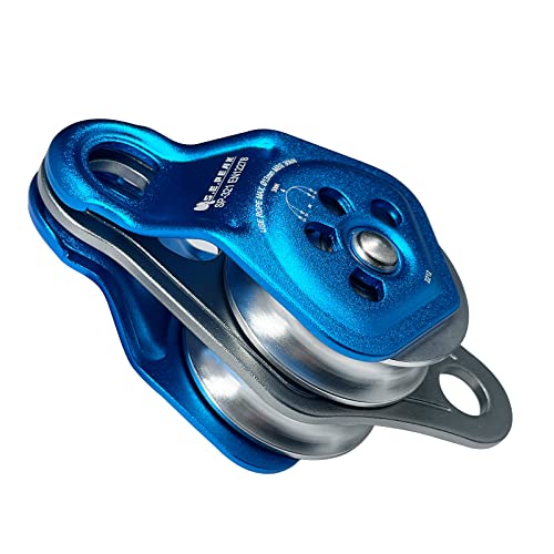 30kN Upgraded Rescue Double Pulley Sheave with Swing Plate,CE High Strength Pulley for Backyard Zipline, Climbing, Rock Rescue Lifting, Hauling, Fit Rope up to 13 mm/Holds Up to 6750lbs,Blue - color: Blue