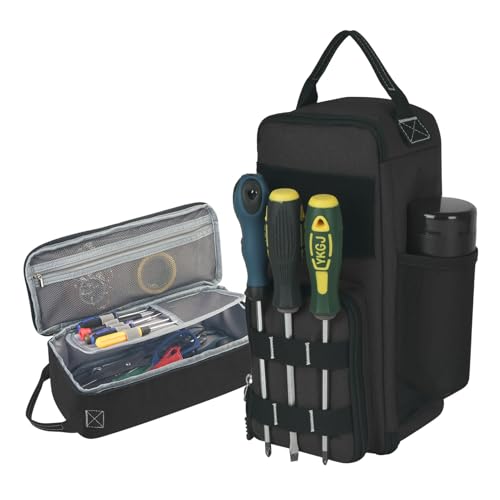 12.6" Heavy Duty Small Tool Bag Pouch for Men with Multiple Pockets,Black | 1680D,Zipper,Portable Handle,Ideal for EDC,Motorcycles,Electricians;Stores Screwdrivers,Wrenches,Multimeters and Other Tools - color: Black