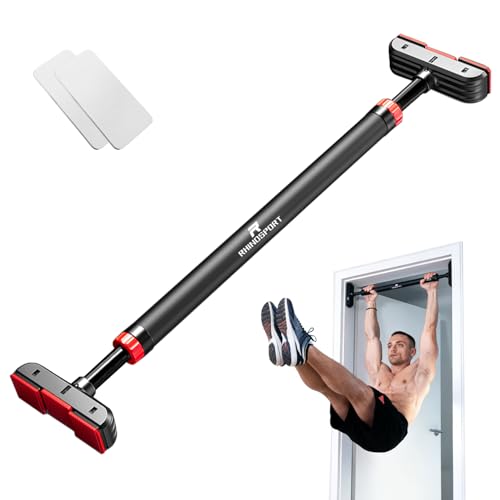 RHINOSPORT Door Pull Up Bar Doorway No-Screw from 69-92 cm (27.1in-36.2in) Workout Equipment for Home Gym Upper Body Workout Non-slip 2x EXTRA Foam Padding for Ultimate Door Frame Protection - color: Red