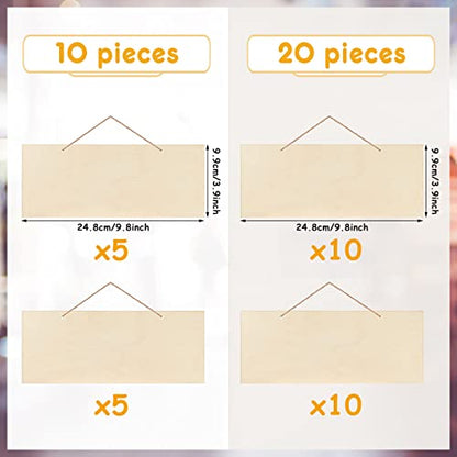 Patelai 10 Pcs Unfinished Hanging Wood Sign 9.8 x 3.9 Inch Rectangle Blank Wooden Plaque Blank Hanging Wooden Slices Banners with Ropes for Painting Writing DIY Home Crafts (2 Styles) - style: 2 Styles