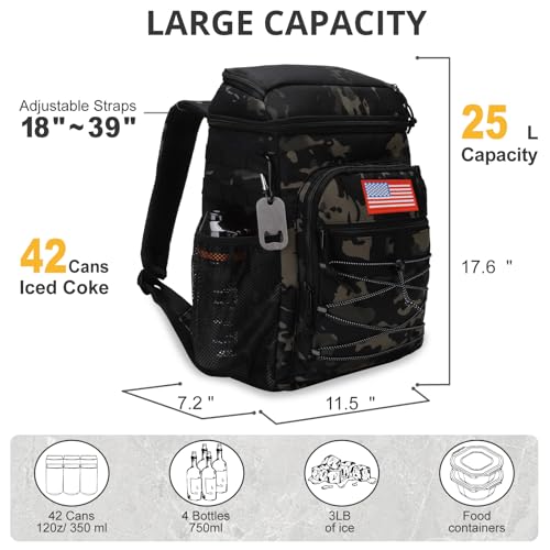 25L Insulated Cooler Backpack Water-Resistant Molle Cooler Bag for Camping | 25L Large Capacity Tactical Cooler Backpack Bag with Compartment Insulation Water-Resistant & Leakproof Durable & Comfortable - color: Black Camo