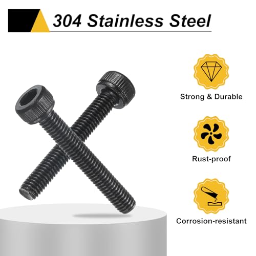 uxcell 30Pcs Hex Socket Head Cap Screws Bolts, M3x20mm 304 Stainless Steel Socket Drive Machine Screws Bolts with Nuts, Full Threaded, Black - size: M3x20mm