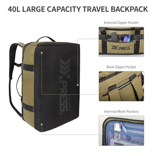 2-in-1 Carry-on Backpack for Men Women 40L Sports Gym Bag with Backpack Straps,Water Resistant,for Travel/Gym（20in,Green） - color: 20in-green