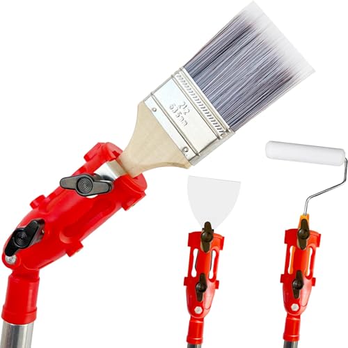 Multi Angle Paint Brush Extender V2, Long Handle Paint Brush, Extension Pole Attachments for Paint Roller, Paint Edger Tool for High Ceilings, Corner Painting Tools for Paint Extension Pole (Red) - color: Red