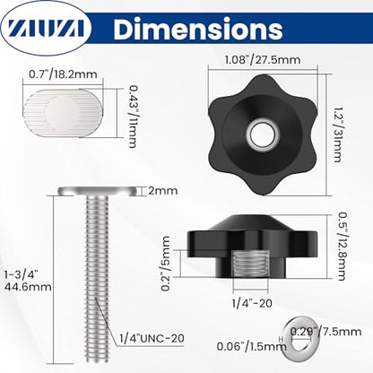 10 Sets of 1/4"-20 T Track Knob Kit, Star Knobs Kit Include 1/4-20 Threaded Bolt 1-3/4" Length with Washers, T Track Accessories for Woodworking Jigs and Fixtures - size: 1/4"-20 inch 10 Sets, 1-3/4" Length