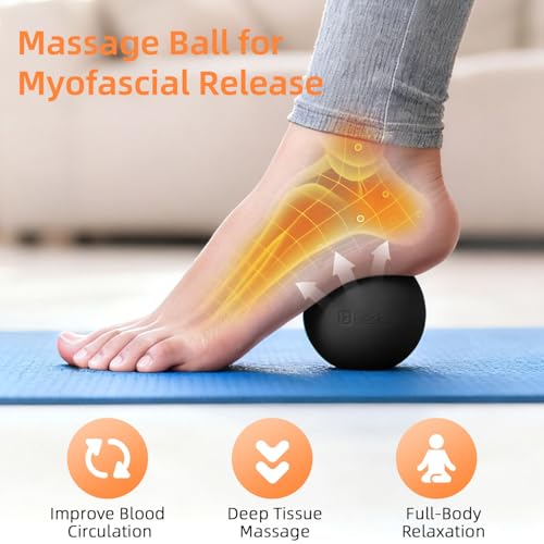 Massage Lacrosse Balls for Myofascial Release, Trigger Point Therapy | Foot Massage Ball to Relieve Plantar Fasciitis, Muscle Soreness - color: Black