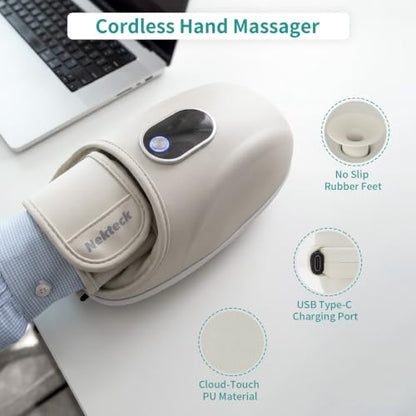 Nekteck Hand Massager with Heat and Compression, Hand and Wrist Pain Relief | FSA&HSA Eligible, Hand Massager For Arthritis & Carpal Tunnel, Senior Friendly, Portable for Home Office, Gift for Men Women
