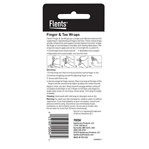 Flents Finger & Toe Wraps, Compression Support Straps, 2 Pack, USA Made | Hook And Loop Closure Provides Adjustable Secure Fit, Helps Stabilize Digits During Recovery, Easy to Use, Comfortable Design - size: Round