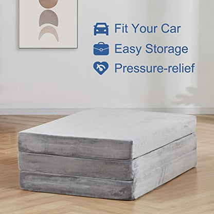 SINWEEK 3.95" Full Memory Foam Folding Topper with Storage Bag - Foldable Trifold Floor Mat Topper, CertiPUR-US Certified Guest Sleeping Pad, Machine Washable Cover - size: SF (52 x 73 Inch), style: Slow Rebound Memory Foam
