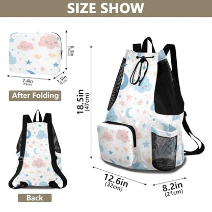 Clouds and Moons Drawstring Backpacks Climbing Gym Bag With Inside Pockets Waterproof