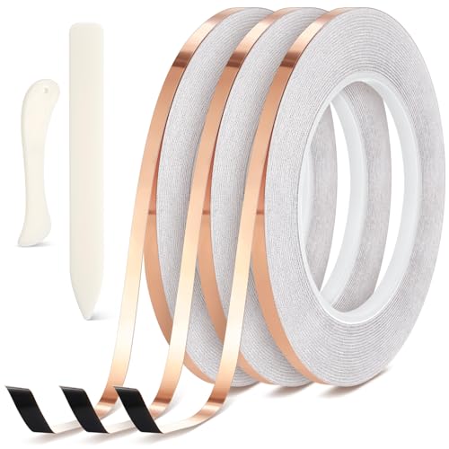 Innconee 5 Pcs Black Backed Copper Foil Stained Glass Black Lined Foil Copper 3 Sizes for Stained Glass Set Hand Supplies Craft Tools(7/32inch X 108ft X3) - size: 7/32inch X 108ft X3