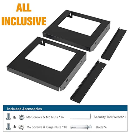 9U Wall Mount Rack Open Frame 19 Inch Server Equipment 2 Post Network Cabinet 18 inches Depth Black by Tedgetal - color: 9U