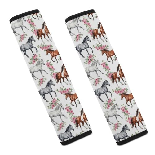 Universal Fit Seat Belt Cover for Adult Use, Stroller Pushchair High Chair, 2PCS White Floral Horse Harness Pads Strap Shock Absorption - color: Pattern 680