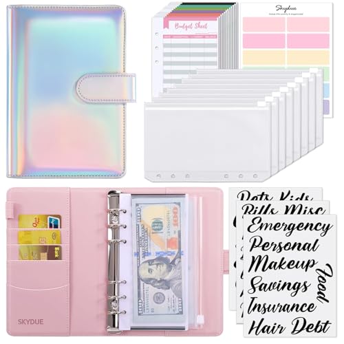 SKYDUE Budget Binder, Money Saving Binder with Zipper Envelopes, Cash Envelopes and Expense Budget Sheets for Budgeting - color: Laser Silver
