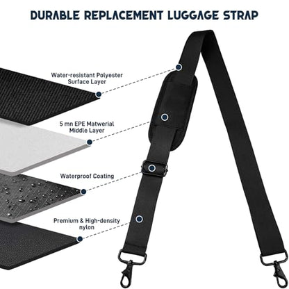 72 inch Shoulder Strap, Universal Replacement Adjustable Laptop Bag Shoulder Strap with Buckles and Metal Hooks for Briefcase Laptop Messenger Bag, Crossbody Bag, Luggage/Duffel, Black