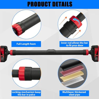 Pull Up Bar for Doorway,Adjustable Chin Up Bar for with Level Meter | 440 LBS Max Load,No Screws Needed - color: Red and Black