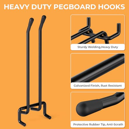 INCLY 4/6 Inch Black Pegboard Hooks, 36 Pack Heavy Duty Double Arm Peg Board Straight Hooks, Peg Board Tool Hangers Fit for 1/4" Pegboard Garage Hanging Tools, Craft Organizing, Kitchen, Store - color: Black