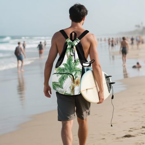 Drawstring Climbing Gym Bag With Water Bottle Pocket Drawstring Backpack with Wet Dry Compartments Palm Summer Tree