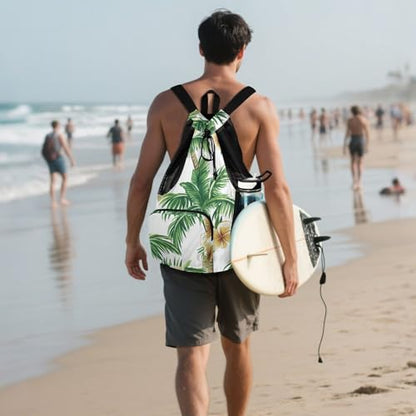 Drawstring Climbing Gym Bag With Water Bottle Pocket Drawstring Backpack with Wet Dry Compartments Palm Summer Tree