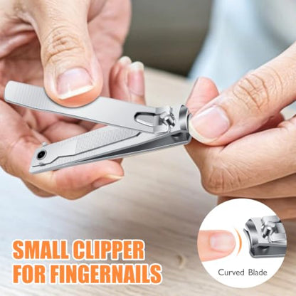 DRMODE Finger Nail Clippers Adult - 8 Pack Nail Clippers Bulk for Men Women Sharp Travel Toenail Clippers and Fingernail Clipper Set Curved Cutter Trimmer with Nail File - style: 8 Pack -Silver