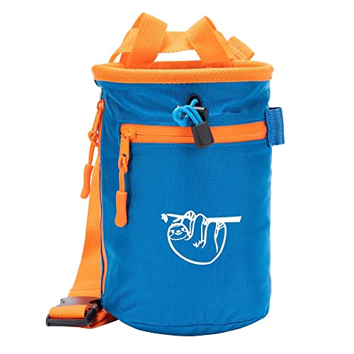 Chalk Bag for Rock Climbing, Climbing Chalk Bag for Bouldering with 2 Large Zipper Storage Pockets, Premium Gym Chalk Bag for Weightlifting, Great Gift and Rock Climbing Gear - color: Azure Blue