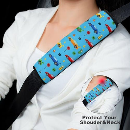 2PCS Breathable Seat Belt Cover for Adults and Children, Most Cars, Cartoon Cars Shoulder Harness Cover, Shock Absorption - color: Pattern 403