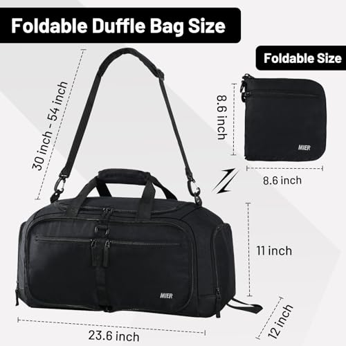 MIER Packable Travel Duffle Bag with Shoe Compartment, 50L, Black | Foldable Weekender Duffel; Multi-Pockets; Adjustable Shoulder Strap; Luggage Sleeve; Travel, Sports, Camping, Gym - color: Black, size: 50L