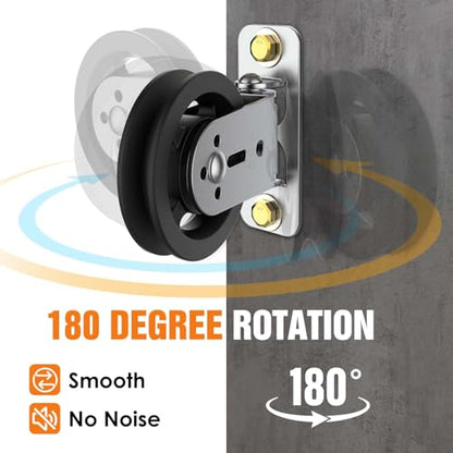 3.5 IN/88 MM Wall Mount Gym Pulley Weight System, 180° Rotation Silent Cable Pulley Wheel Block, Steel Bracket Cable Attachment for Squat Rack, Home Gym, DIY Fitness Equipment - color: Black-2pcs