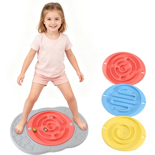 Balance Board with Maze for Kids, Labyrinth Wobble Board Rocking Seesaw Sensory Training with 2 Balls & 2 Replacement Labyrinth Disks, Non-Slip Pedals Indoor Outdoor for Boys Girls - size: Small