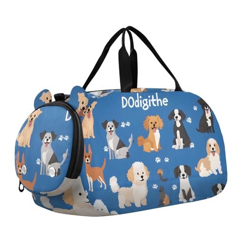 Kids Sports Duffel Bag for Boys & Girls - Dog Puppy Patterns 100% Polyester Gym Bag with Separate Shoe Compartment, Adjustable Shoulder Strap, Compact Travel & Workout Gear Bag - color: Dog Puppy Patterns