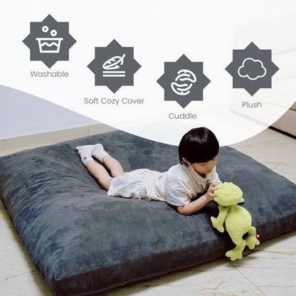 SENSORY4U Crash Pad for Kids Sensory Crash Pad with Foam Blocks - XL (5 Foot X 5 Foot) Grey - for Sensory Gym Room with Washable Cover