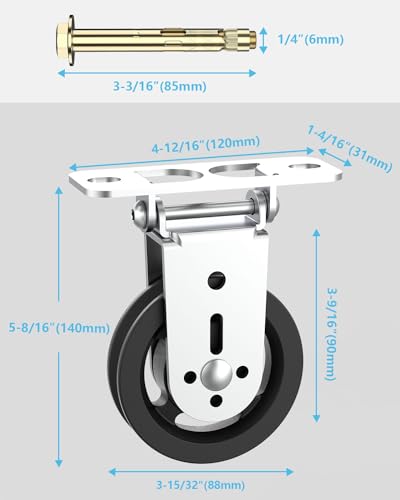Gym Pulley Blocks, 3.5Inch/88mm Wall Mount Fixed Pulley Wheel, Upgrade Rotation 180 Degree, Load Bearing 300LBS, Heavy Duty Swivel Wheel for LAT System, DIY Fitness - style: Wall-mounted Pulley -1 Pack