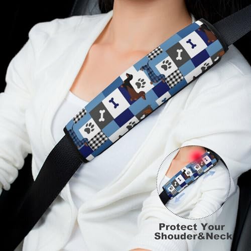 Breathable Seat Belt Shoulder Pad for Adults and Children, Stroller Pushchair High Chair, 2 Pack Dachshund Dog Plaid Neck Strap Covers Easy Install (No Tool) - color: Pattern 526