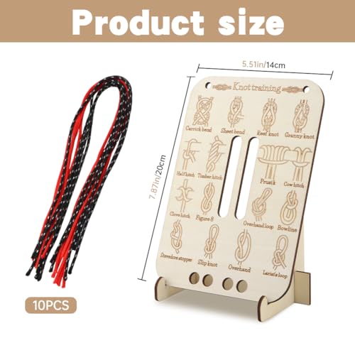 Learn Knot Training Board with 16 Knotting Methods - Wooden Knot Tying Kit for Outdoor Camping & Sailing