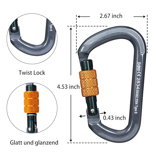 Auto Locking Rock Climbing Carabiner Clips, Heavy Duty Asymmetrical Carabiner Connector Used for Rappelling Rescue Outdoor Climbing, Mountaineer, Hammock, Camping - color: 28KN（4pack）
