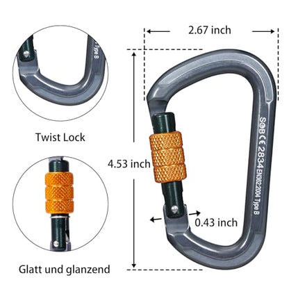 Auto Locking Rock Climbing Carabiner Clips, Heavy Duty Asymmetrical Carabiner Connector Used for Rappelling Rescue Outdoor Climbing, Mountaineer, Hammock, Camping - color: 28KN（4pack）