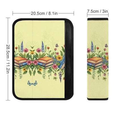 Universal Soft and Comfortable Seat Belt Cover for Adults and Children, Most Cars, 2 Pack Reading Books Flowers Seat Belt Covers Cushion Neck and Shoulder Support - color: Pattern 1018