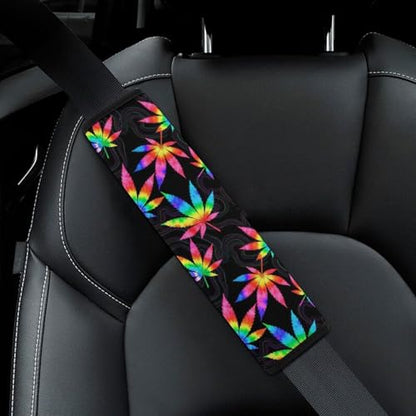 2PCS Tie Dye Weedleaf Leaves Car Seat Straps Shoulder Pads Universal Soft and Comfortable Seat Belt Covers Cushion for Child, All Vehicles, Shock Absorption - color: Pattern 655