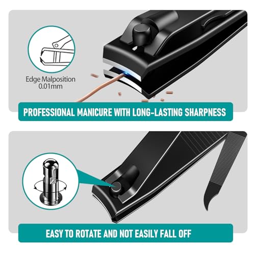 firiKer 2PCS Nail Clippers Set, Heavy Duty Black Matte Stainless Steel Nail Clipper with Nail File, Ultra Sharp Fingernail and Toenail Clipper Cutters,Clipper Tools for Men & Women - color: Black