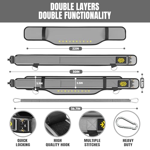 MANUEKLEAR 2-in-1 Weightlifting Belt & Dip Belt with 36.7 IN Rope, Double-Layer Weight Lifting Belts, Powerlifting Gym Weighted Belt for Pull Up Squat - color: Sleek Grey, size: S(26-29in)