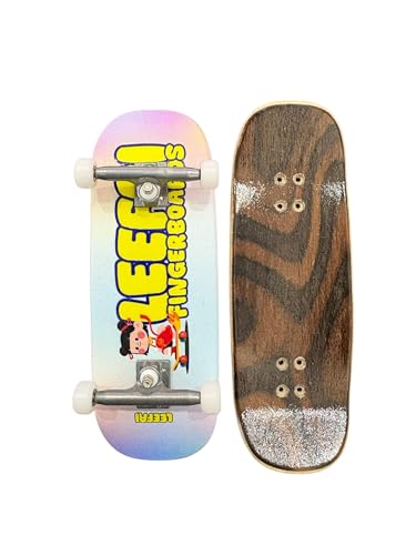 LEEFAI Pro Fingerboard Complete, Pre-Assembled Finger Skateboard Setup Canadian Maple Wood Deck Measure 34x96mm, Boxy Shape (Skate Girl)