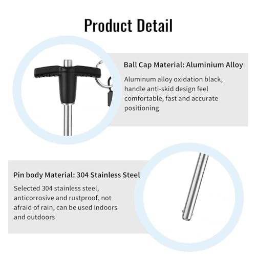 T Handle Quick Release Pin 0.24 Inch Diameter ,Stainless Steel Ball Locking Pin with Push Button Lanyard Cable Usable Length 2.76"(6*70mm) - size: 6mm-70mm