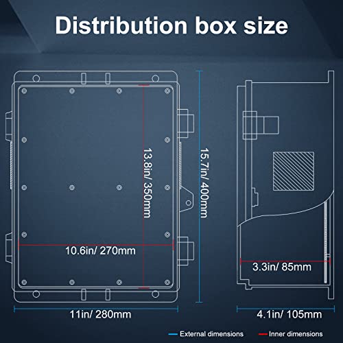 Namunanee Outdoor Electrical Junction Box with High Power Outlet, ABS Water Resistant Enclosure with Internal Mounting Panel & Hinged Cover (16" H* 12" L* 4" W) - size: 16"H x 12"L x 4"W & Outlet