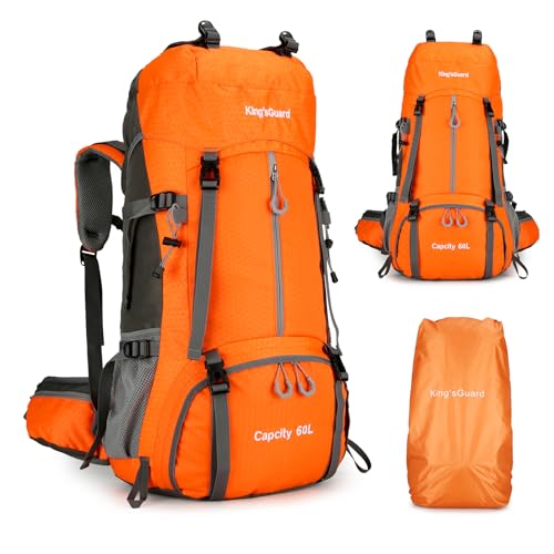60L Hiking Backpack, Waterproof Camping Backpacking Backpack for Men Outdoor Climbing Daypack (Orange) - color: Orange